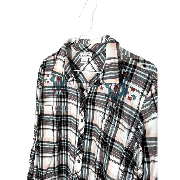 Ariat Plaid Top XL Black Western Cowgirl Rodeo Country Concert Rustic Honky Tonk - Picture 6 of 11